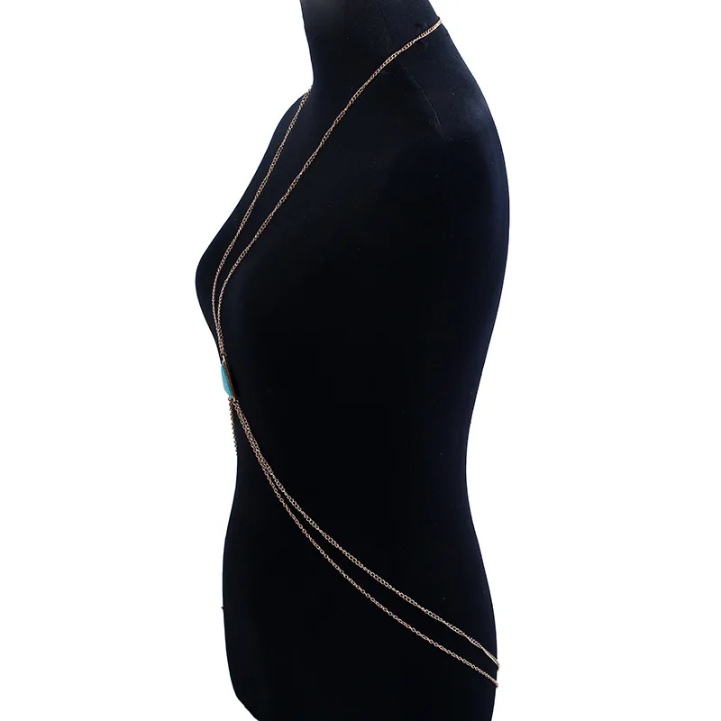 Модный женский синий искусственный мраморный камень цепь для тела в стиле ретро