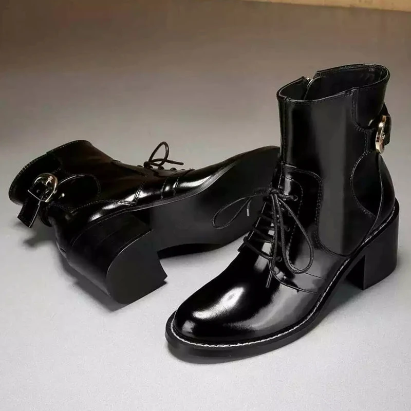 2017 Квадратных Пятки бренда Сапоги Med Дамы Короткие Европейский Известный