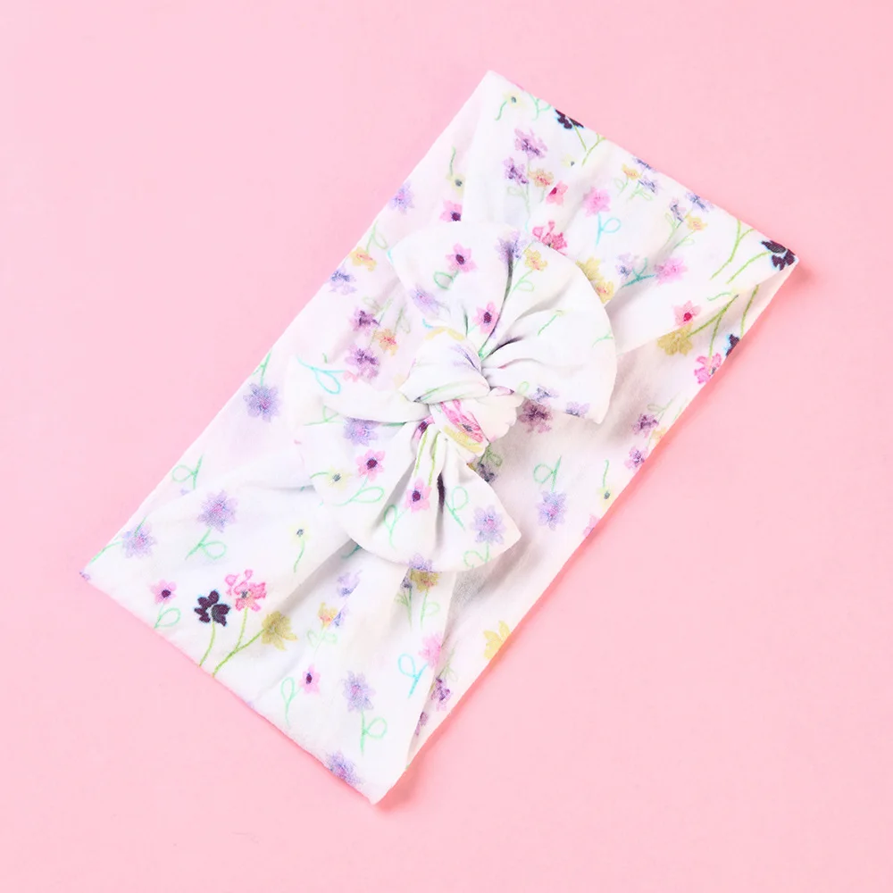 Нейлоновые детские повязки на голову с цветочным принтом ободок узлом широкий