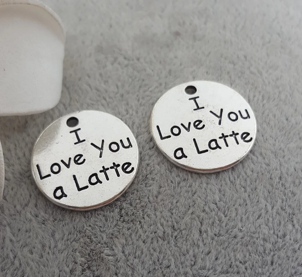 

20pcs/lot 20mm ancient alloy metal disc tag lettering I Love You a latte charms pendant for bracelet DIY jewelry making
