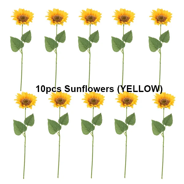 10pcs Yellow Шелковые подсолнухи articial букет цветов Искусственные цветы композиции реалистичные украсить для дома Свадебная вечеринка стол Декор - Цвет: 10pcs Yellow