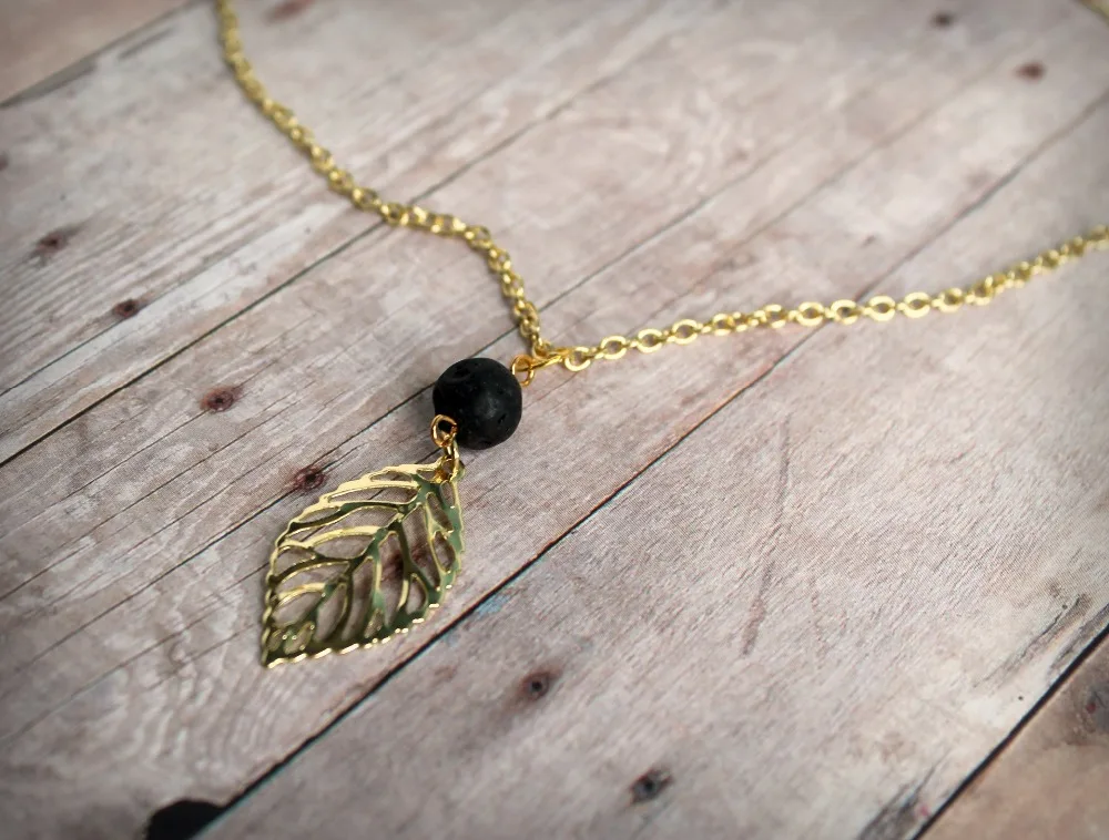 Лавовый камень и изящные листья ожерельльлье Лава с бусинами|lava necklace|necklace necklacebead