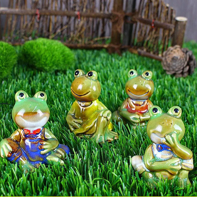 4 шт./компл. керамические украшения в виде лягушки|Статуэтки и миниатюры| |