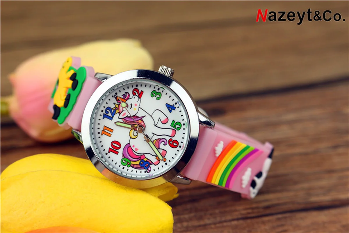 Новинка 2019 милые детские кварцевые часы с мультяшным пони животные единорог 3D