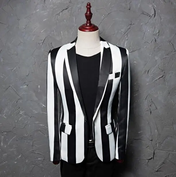 

Hot New Fashion Printed Dress Men's Korean Casual Suit male England Coat Studio Host Hair Stylist Stage Zebra Stripe Blazers Men