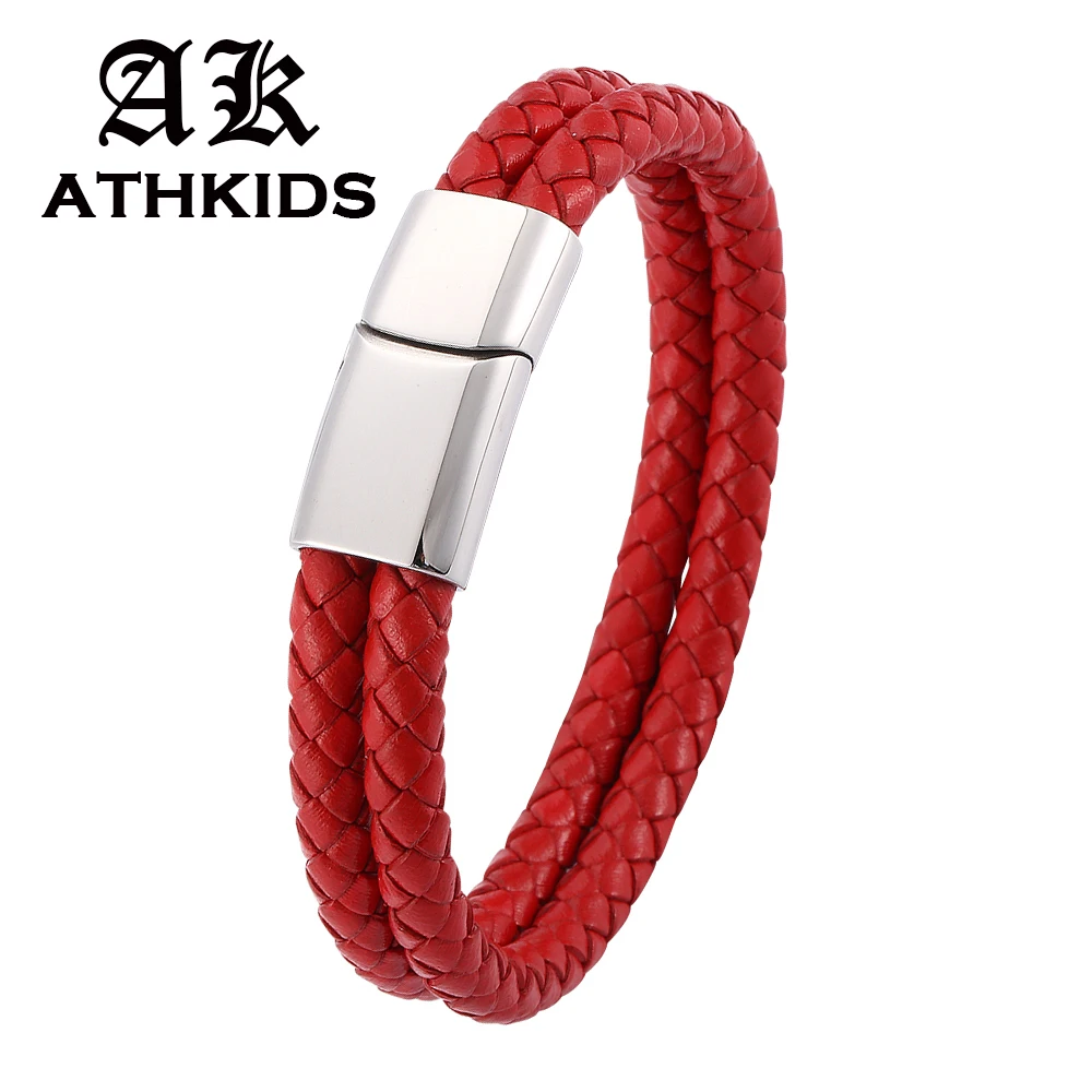 Модный мужской и женский браслет с пряжкой из нержавеющей стали на удачу красный