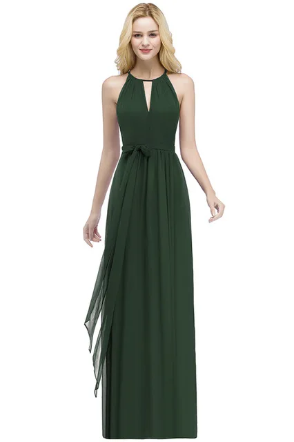Green vestido de festa, шифоновые Бордовые Платья для подружки невесты с лямкой на шее, недорогие вечерние платья для свадьбы - Цвет: Green
