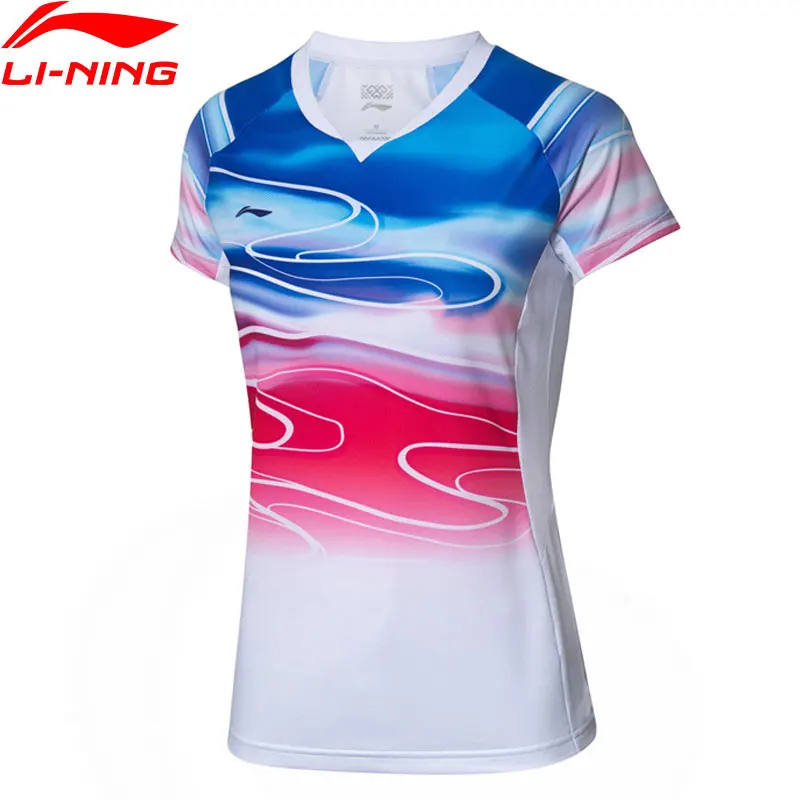 Li-Ning Женская футболка для бадминтона, топ для соревнований, полиэстер, спандекс, сухая дышащая подкладка, спортивные футболки AAYP054 WTS1504