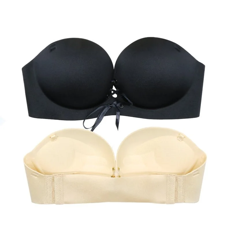 

BRZFMRVL Black Sexy Super Push Up Bra Seamless Strapless Invisible Bra 1/2 Cup paml massage bra front pull b bra 32 34 36 38 A B