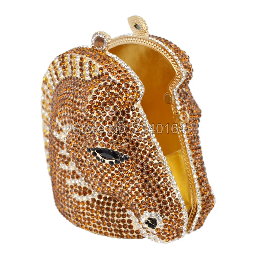 Роскошный вечерний клатч с кристаллами и лошадиной головой Золотая вечерняя