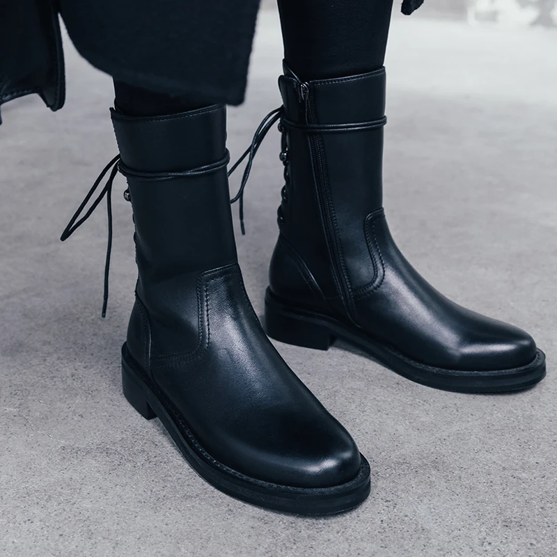 ISNOM/мотоциклетные ботинки из коровьей кожи Женские до середины икры в стиле