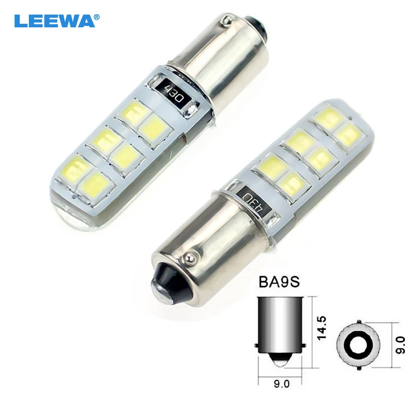 LEEWA 2 шт. белый 12 В постоянного тока автомобиль T4W BA9S 12SMD 2835 Чип силиконовый чехол