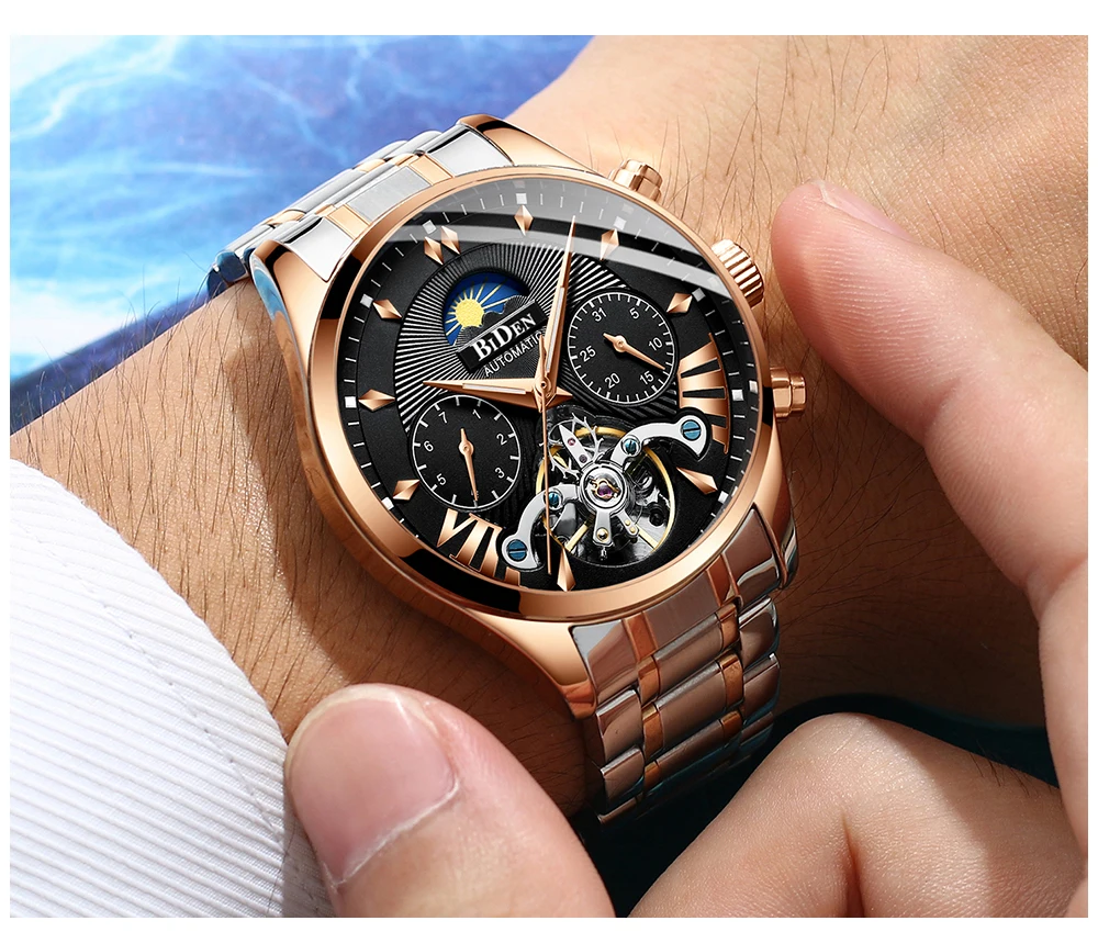 Роскошные автоматические мужские часы механические часы Tourbillon спортивные мужские часы повседневные деловые кожаные часы в ретро-стиле Relojes Hombre
