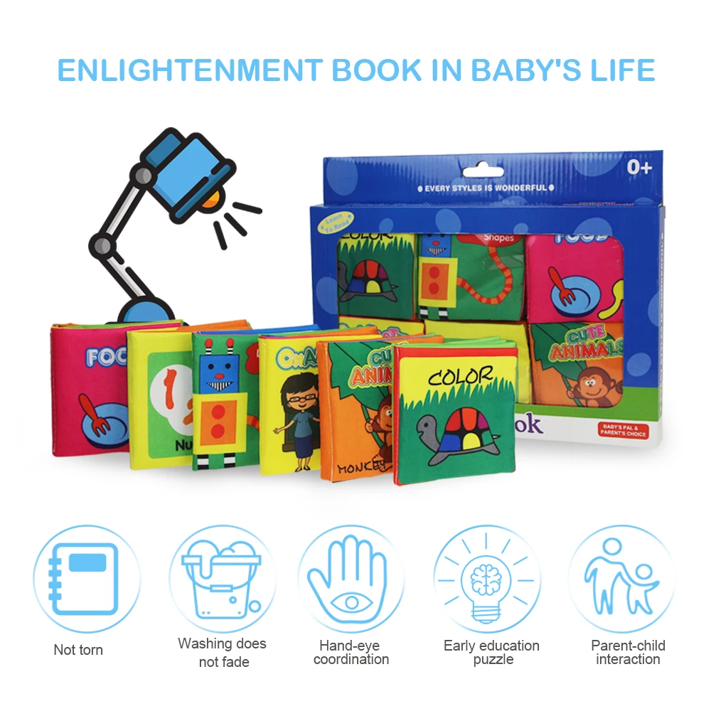 

Coolplay 6pcs/set Soft Infant Cloth Book Toys Cloth Book Early Learning Educational Rustle Sound Animal Quiet Book Baby Rattles