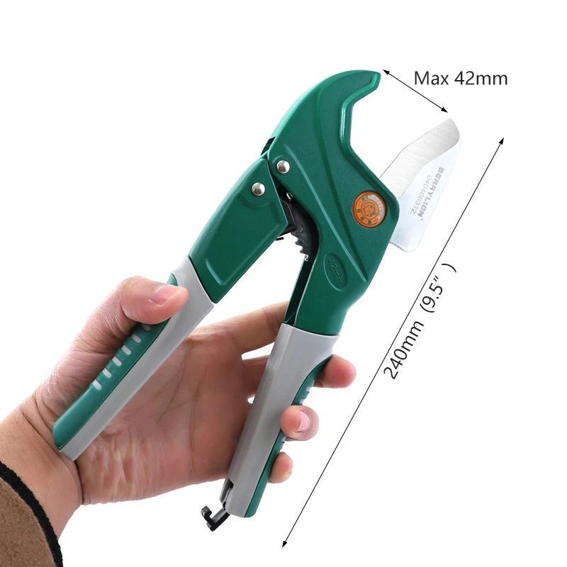 BERRYLION Semi-automatic Plastic Pipe Cutter Aluminum Alloy Body 42mm PVC/PU/PP/PE Hose Water Tube Scissors Ratchet Multi Tools |