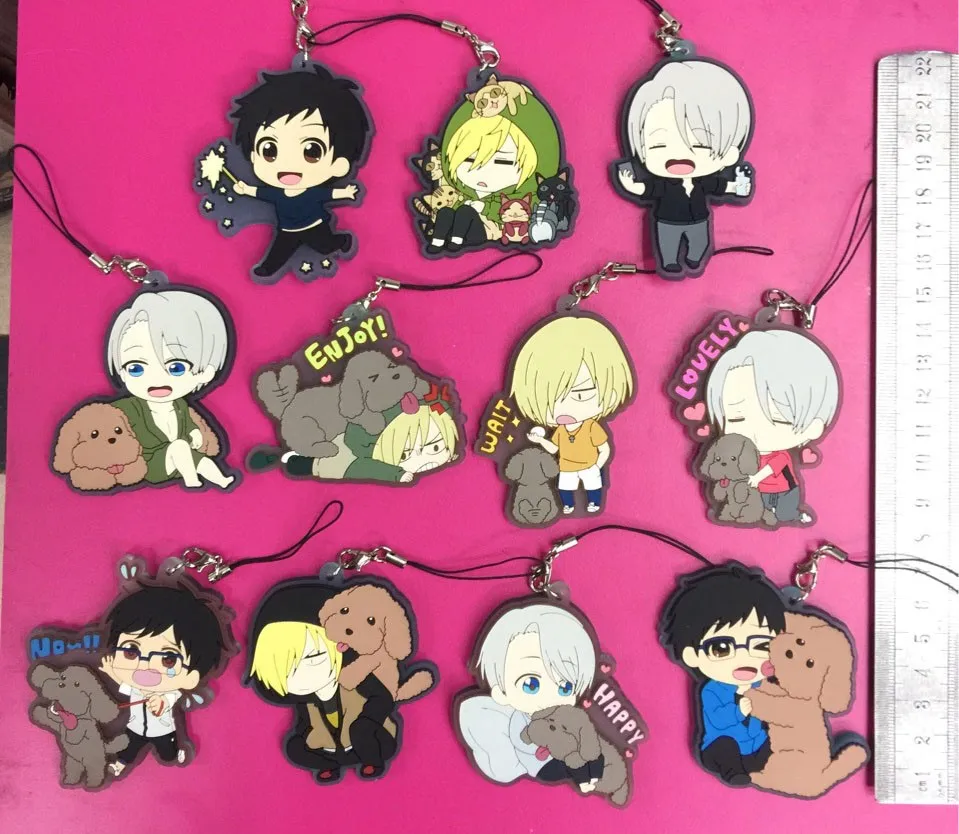 11 шт./компл. на льду аниме брелок Виктор Никифоров Katsuki JJ Отабек Yuuri плисецкий каучуковый ремешок аксессуары для мобильных телефонов/Подвески G802