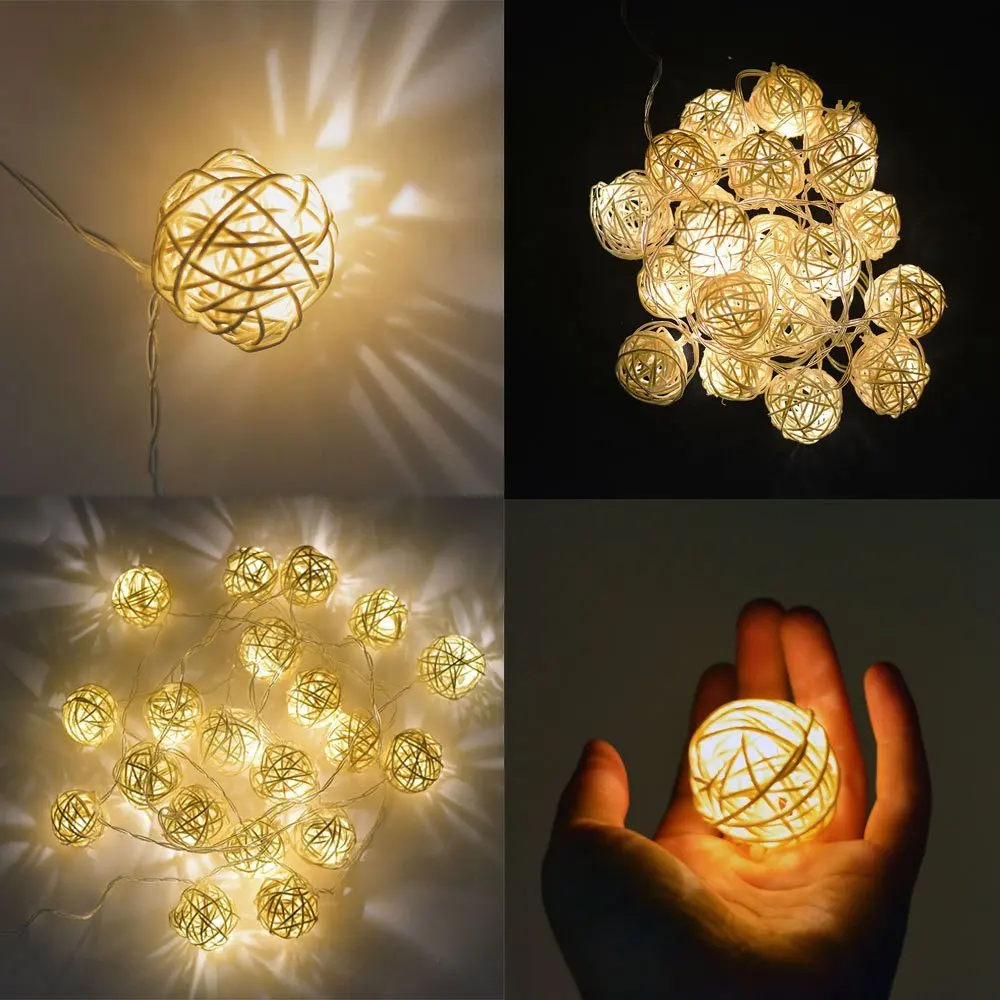 Osiden ротанга мяч Гирлянды светодиодные свет 5 м 20Led теплый белый фея света праздник света для партии Новогодние товары Свадебные украшения