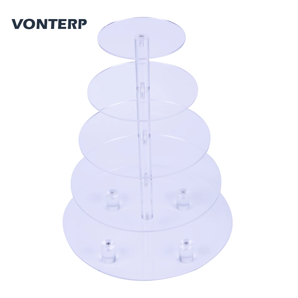

HMROVOOM 1 PC Round transparent 5 Tier Acrylic acrylic Cupcake rack with base 5 Tier Round with base (6" between 2 layers)