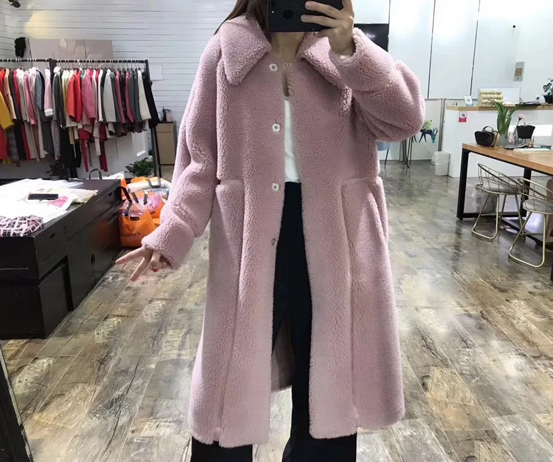 light pink Новое поступление женские зимние пальто и куртки смешанные Модные свободные большие размеры женская верхняя одежда модные женские зимние длинные пальто - Цвет: light pink