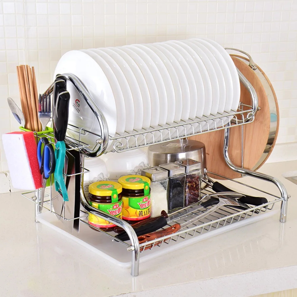 

3 Tier Dish Rack Drainer Rack Stainless Steel House-Shaped Kitchenware Shelf For Dishes Drying Kitchen Storage Organizer