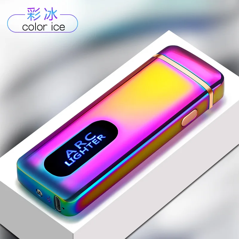 Ice colorfu Отпечаток пальца Сенсорная Электронная USB Зажигалка двойная дуга плазма электрическая зажигалка для сигарет ветрозащитная сигара курительная трубка металлическая зажигалка - Цвет: Ice colorfu