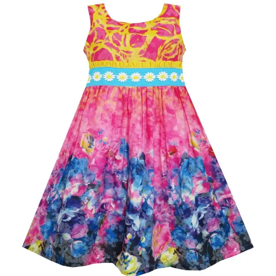 Sunny Fashion платья для девочек Вышитый Орденская лента Цветущий Цветок Картина Стиль