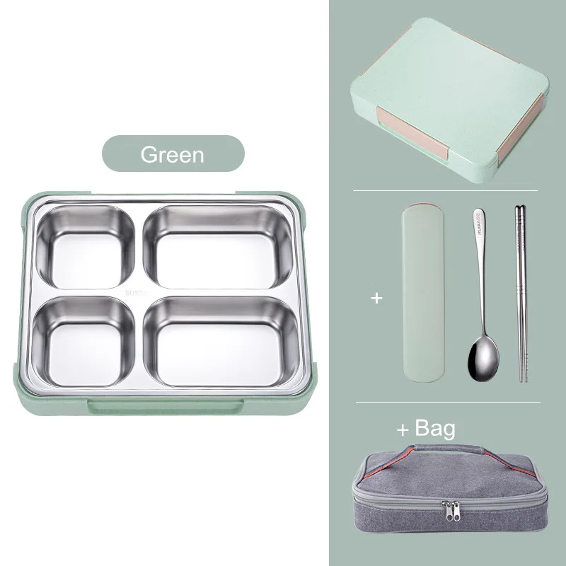 Green with bag ONEUP Ланч-бокс из нержавеющей стали 1250 мл герметичный Bento box Microwavable Foond контейнер с портативной сумкой теплоизоляция - Цвет: Green with bag