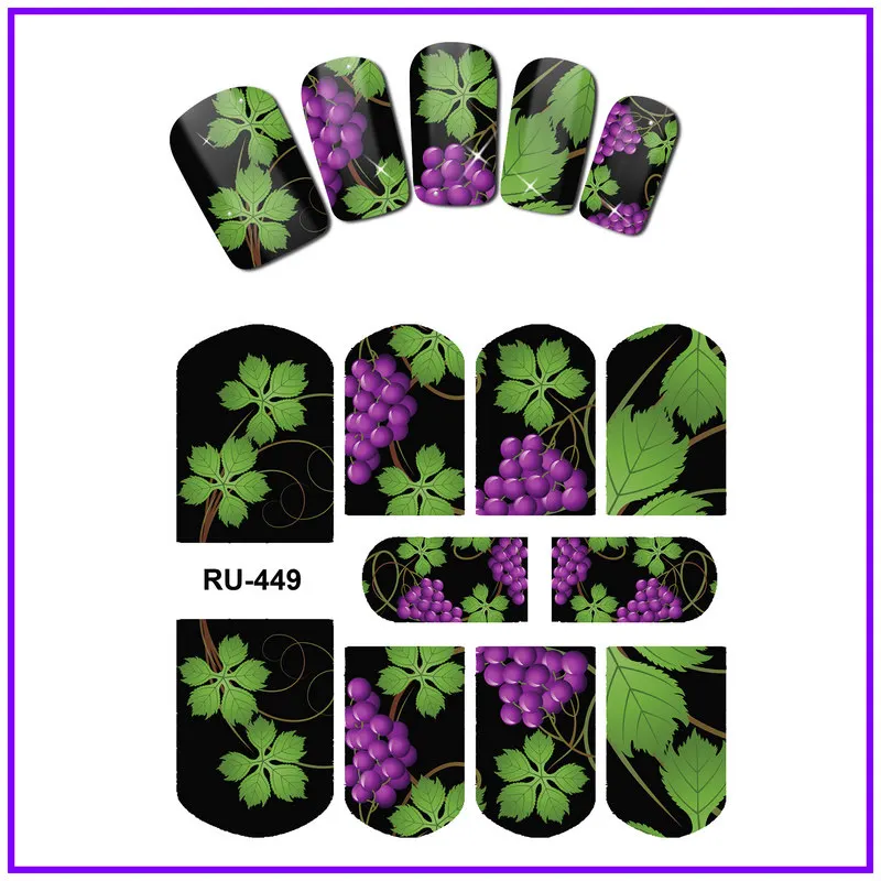 RU449 UPRETTEGO NAIL ART Красота вода наклейка слайдер наклейки на ногти цветок лист лоза ротанг лист Виноград фиолетовый RU445-450 - Цвет: RU449