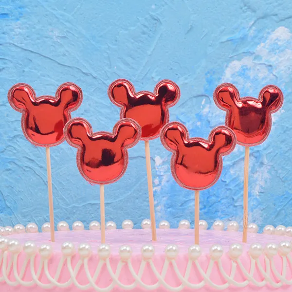 Red Mickey 5 шт. Микки и Минни головы торт Топпер флажки для кексов для предродовой вечеринки мальчик дети день рождения партии Свадебные украшения Поставки - Цвет: Red Mickey