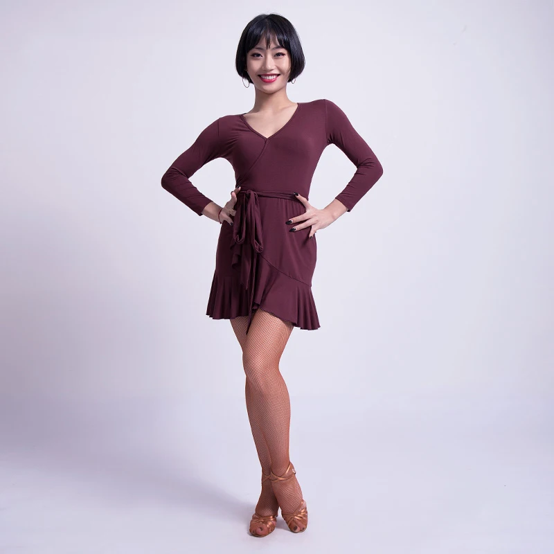 Ladies Latin Dance Dress Sexy V Collar Ballroom Dresses China Oriental Dancing Costumes Danse Salsa Short Women DL3319 | Тематическая