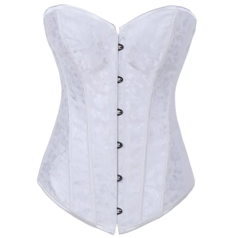 Викторианская белая парча жаккардовый корсет со стальными косточками