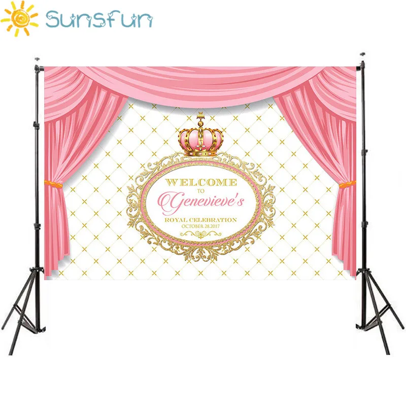 Sunsfun 7x5FT розовые шторы с милой короной днем рождения фон для фотостудии новый
