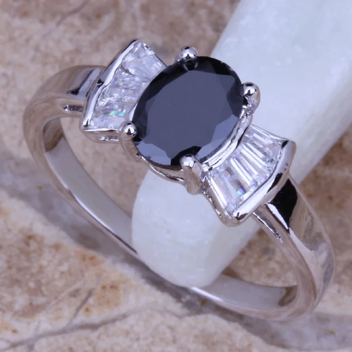 Небесный черный кубический цирконий Белый CZ посеребренное кольцо Размер 6/8 D926 |