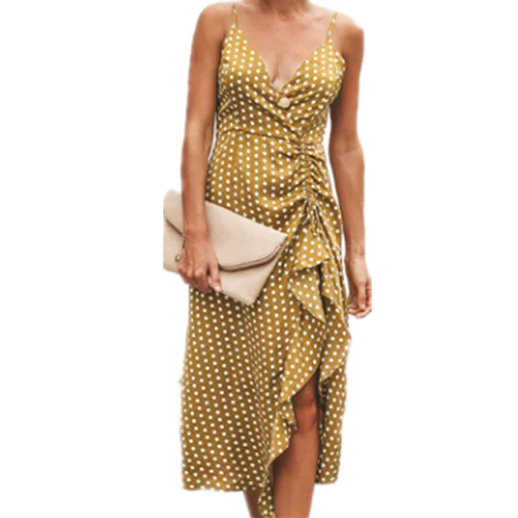 

Женское платье в горошек, с V-образным вырезом