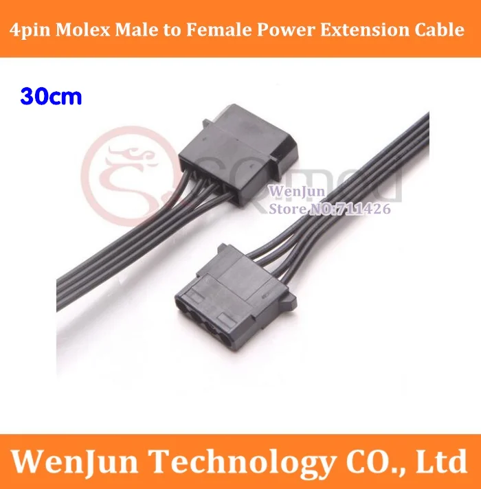 

Удлинительный кабель питания Molex Male-Female, 4 pin, de, M/F, 18 awg, ленточный кабель 30 см