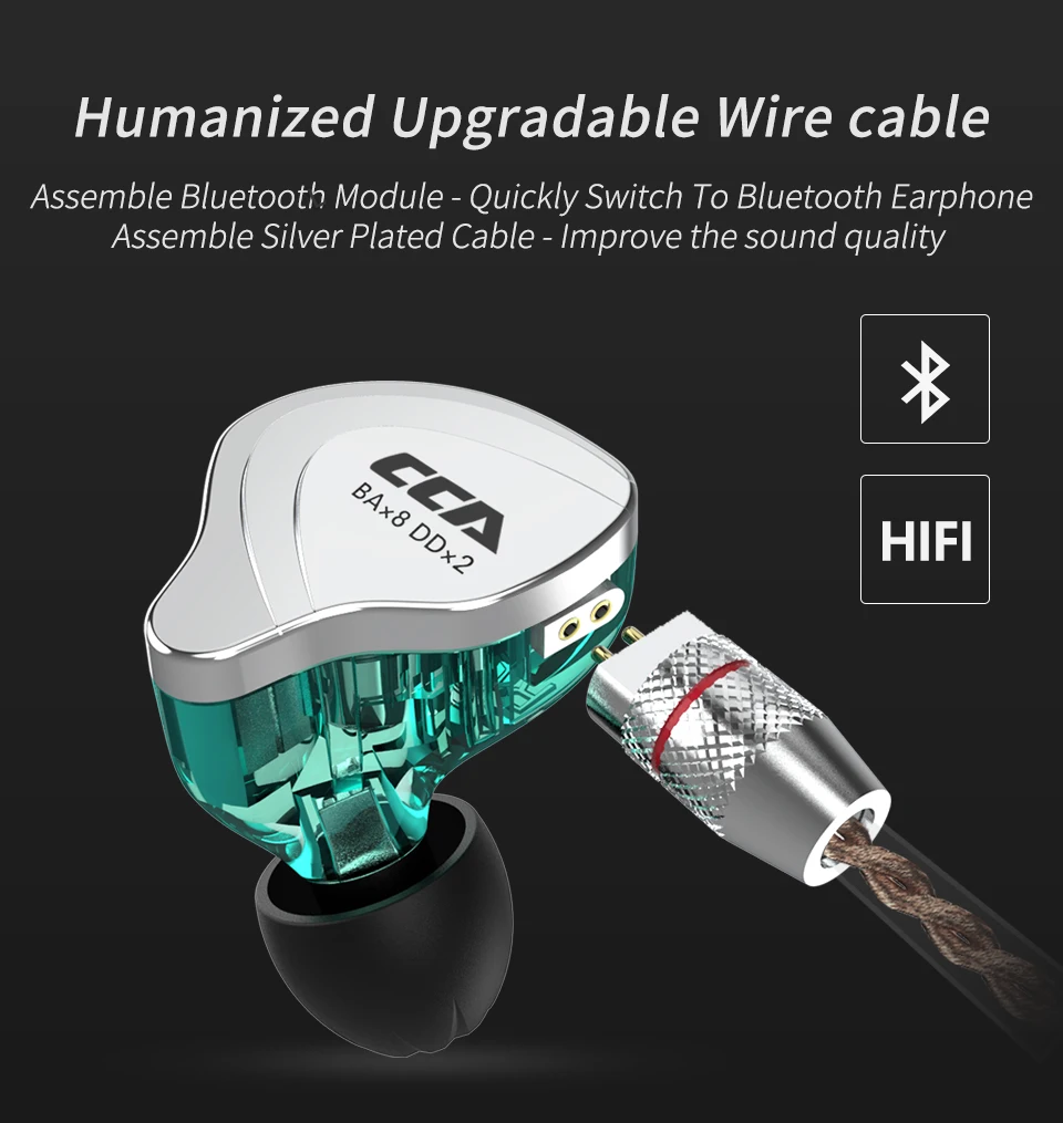 CCA C10 1DD+ 4BA гибридные 2PIN наушники в ухо HIFI DJ монитор для бега спортивные наушники гарнитура вкладыши с съемным обновленным C16cA4