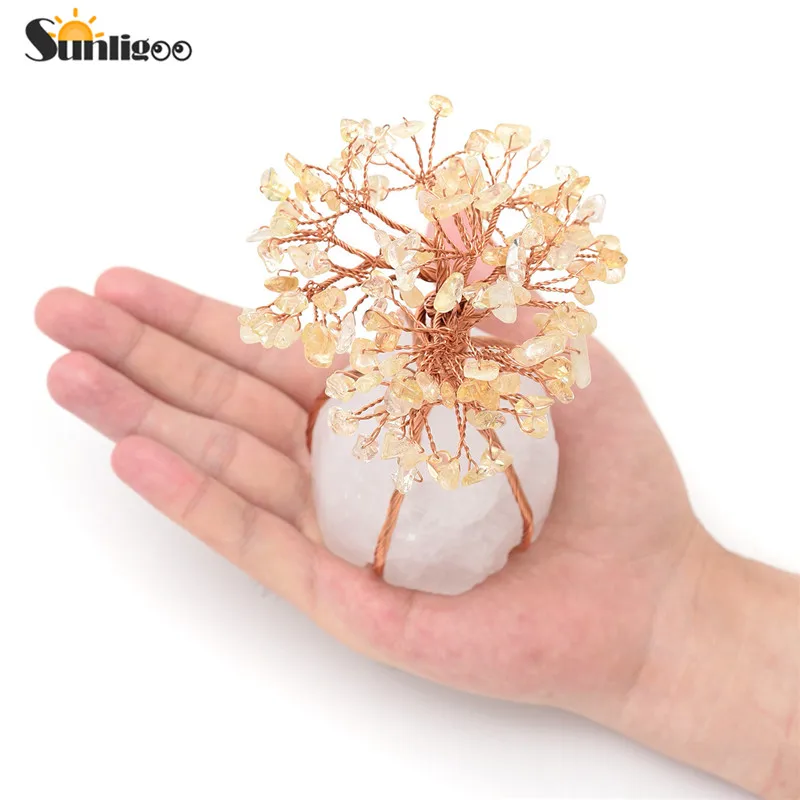 Sunligoo Reiki лечебный цитрин дерево украшение медное Дерево жизни завернутый в