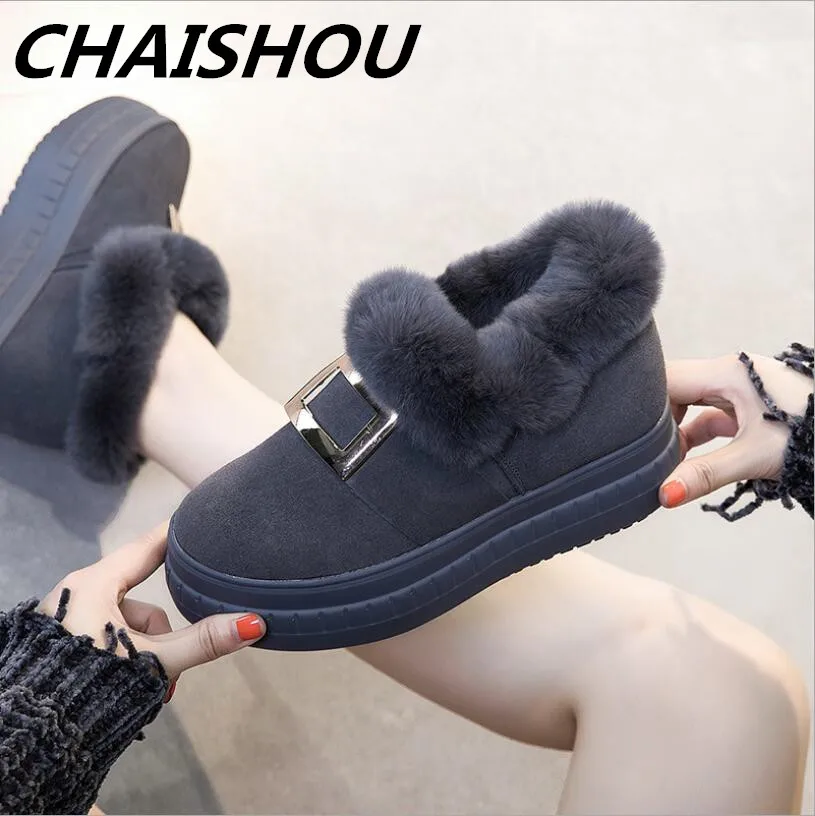 CHAISHOU2018 Зима Новая Высота Увеличение кожа кроличий мех волос зимние сапоги