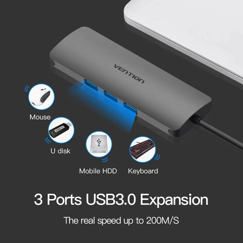 Vention USB HUB Type C To 3 0 с PD Power HDMI 5 мм аудио RJ45 гигабитный Ethernet адаптер SD/TF кардридер |