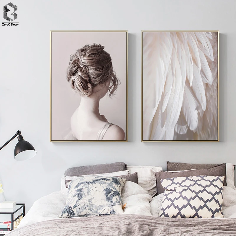 

Feather Girl Angel Nordic Wall Art Canvas Painting Scandinavian Posters And Prints Wall Pictures For Living Room Decor