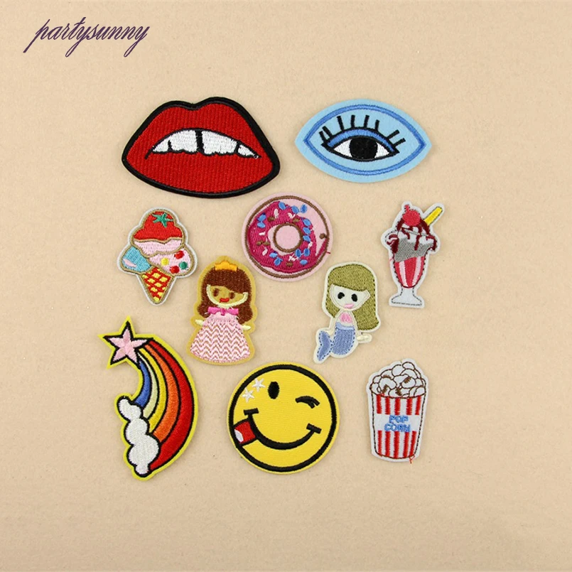 PF Вышитые Патчи Коробка Для Губ Девушки Аппликация Пришить Патч Stripes Наклейки для