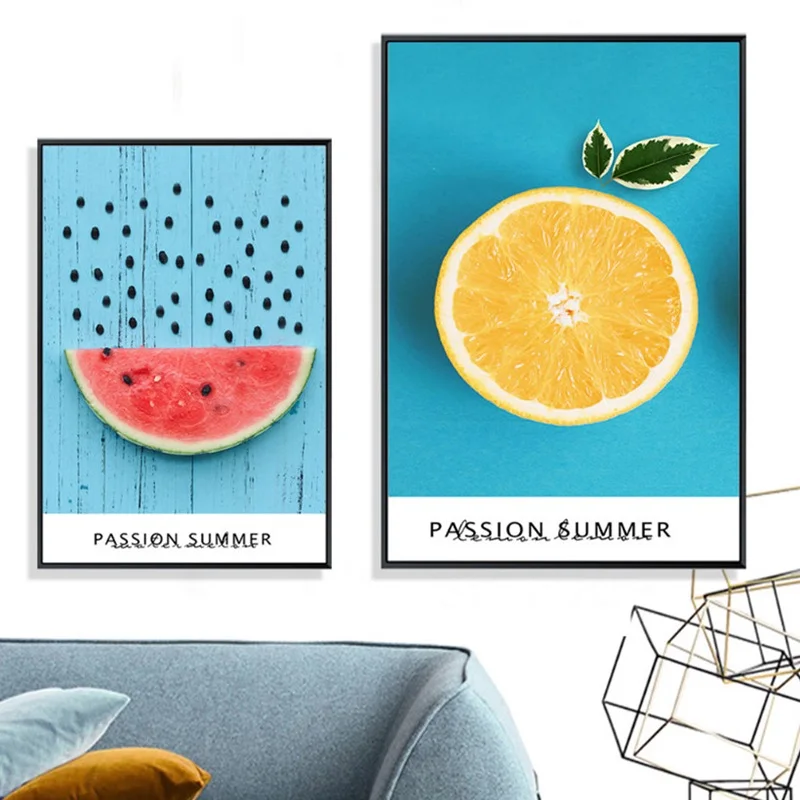 

Kitchen Fruit Pictures Kiwi Pineapple Oranges Paintings on Canvas Wall Art Nordic Diner Decorative Poster Watermelon Wall Print