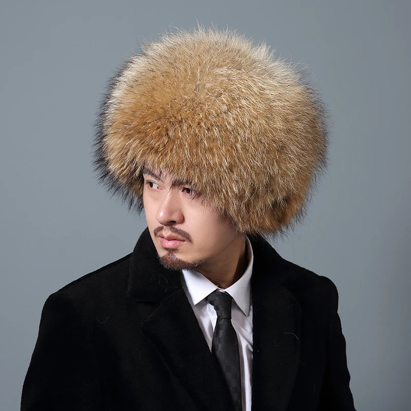 2018 Genuine Silver Fox Fur Hats Men Real Raccoon Fur Thick Warm Lei Feng Cap for Russian Men Bomber Hats Winter Real Fur Hat