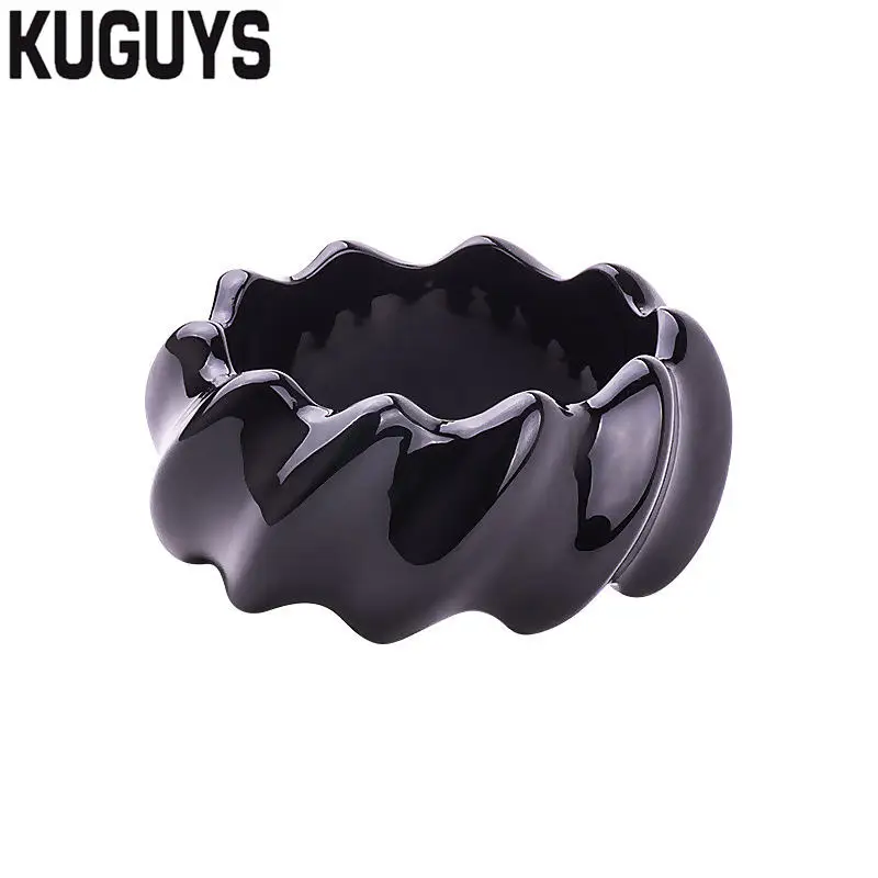 BLACK KUGUYS, модные ювелирные изделия из смолы, Красочные Широкие браслеты для женщин, Круглый геометрический волнистый спиральный Большой браслет, трендовые аксессуары - Окраска металла: BLACK