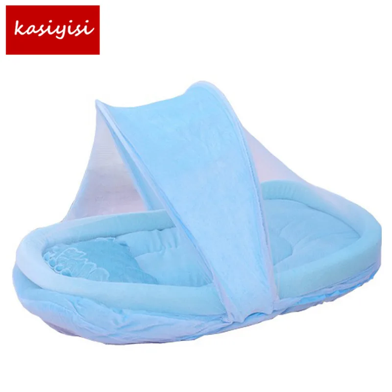 

Baby Crib 4Pcs Portable Type Comfortable Babies Pad with Sealed Mosquito Net Kids Infant Bed Dot Zipper Canopy Mosquito Net