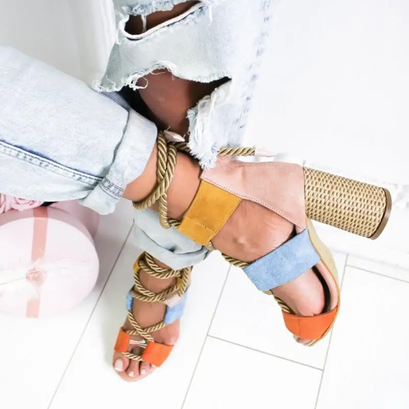 

Espadrilles Women Sandals 7CM Heel Pointed Mouth Sandals Woman Hemp Up Women Sandals high heels sandals women