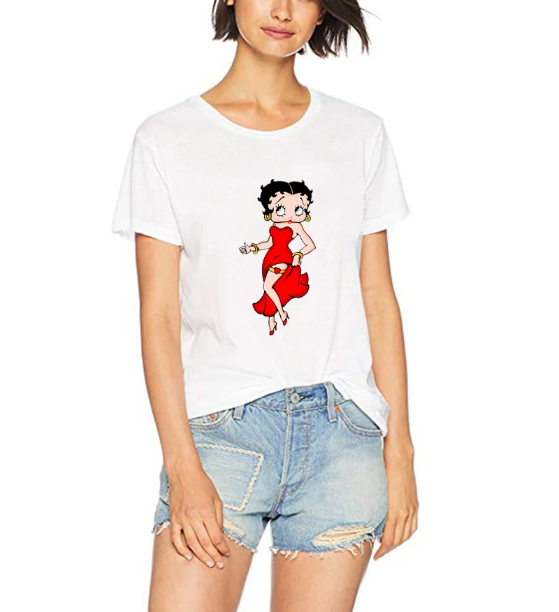 Betty Boop/женская футболка Vogue Betty In красное платье белые футболки летняя футболка из хлопка для девочек женские эстетические футболки Harajuku