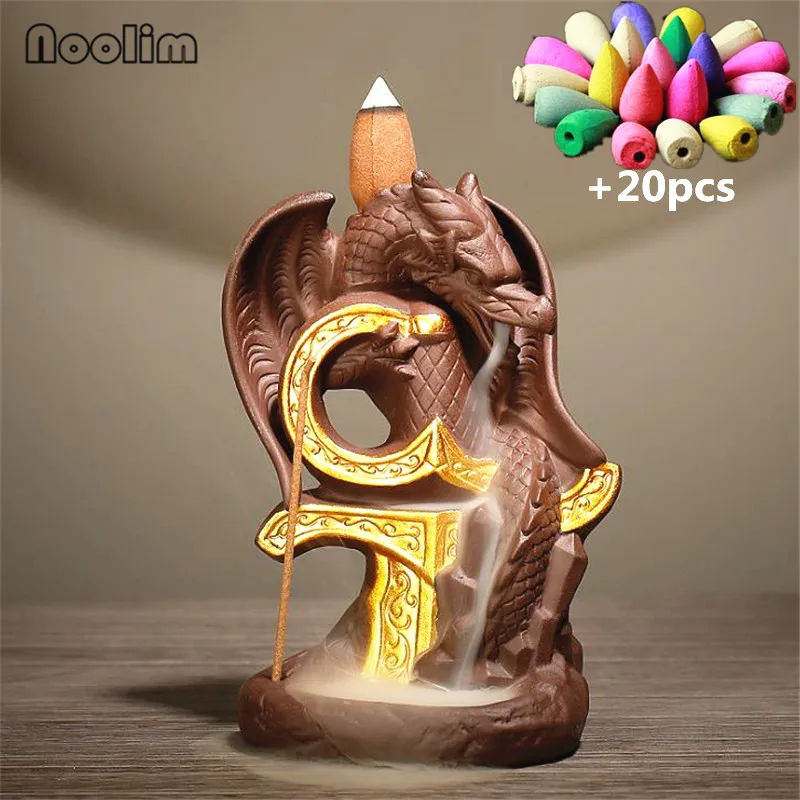 Курильница для благовоний Дракон Птерозавр из фиолетовой глины с обратным