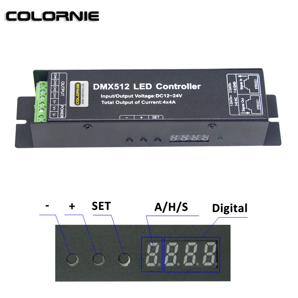 4-канальный 16 А светодиодный RGBW цифровой дисплей Контроллер DMX 512 декодер 12 в-24 в