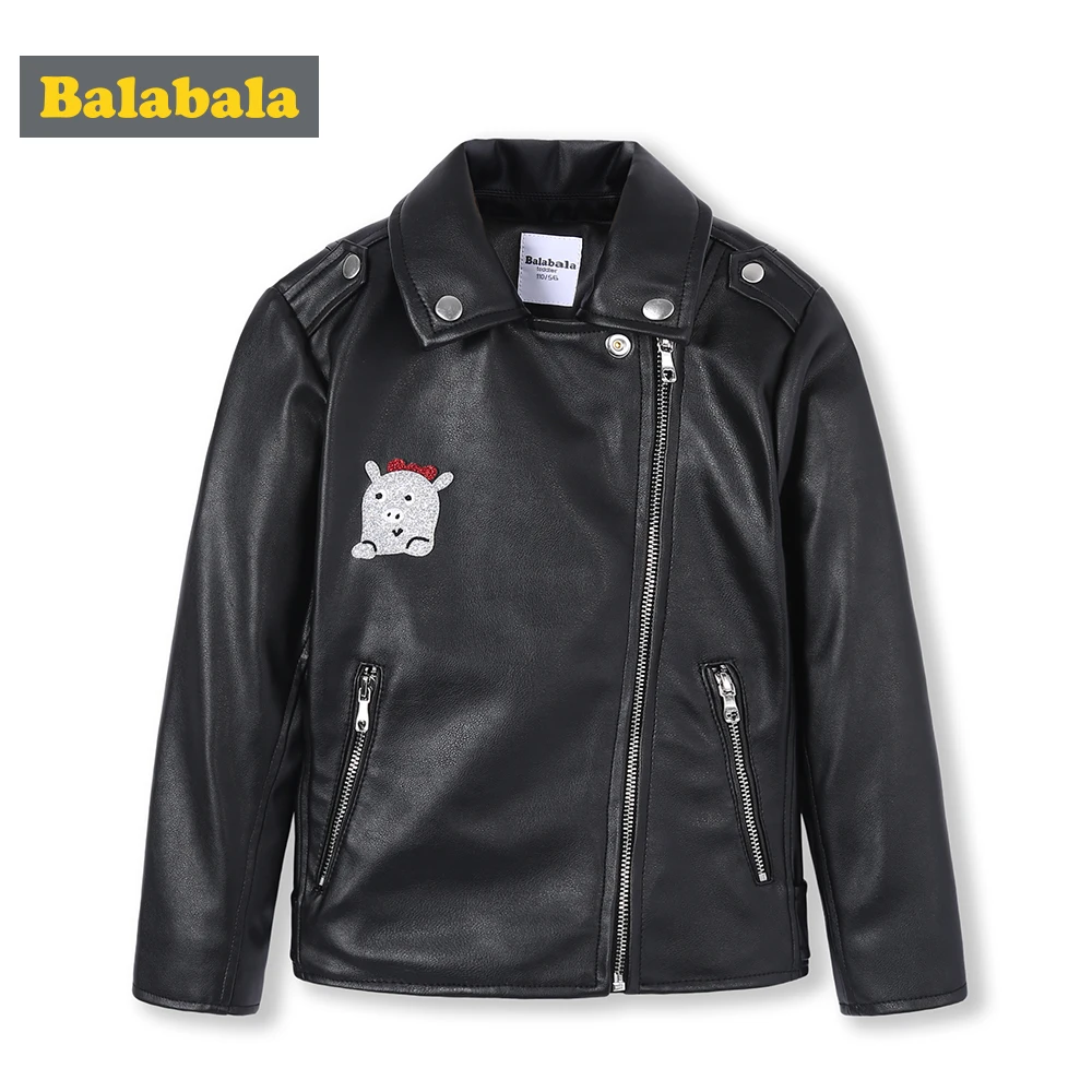 Balabala Kids Girls PU Leather Biker Jacket Toddler Girl Moto Children Winter Coat Outwear Clothes Clothing | Детская одежда и